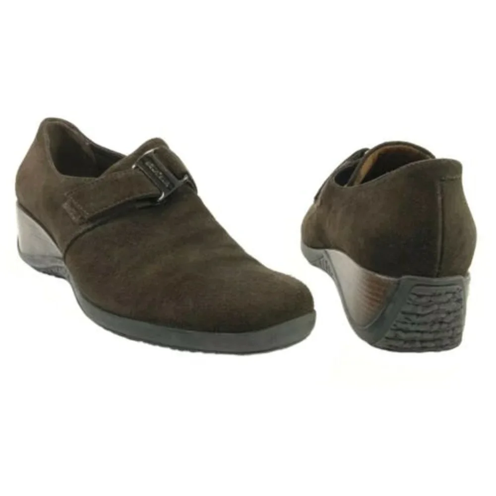 Aquatalia Suede Wedge Loafers Italy Brown 9